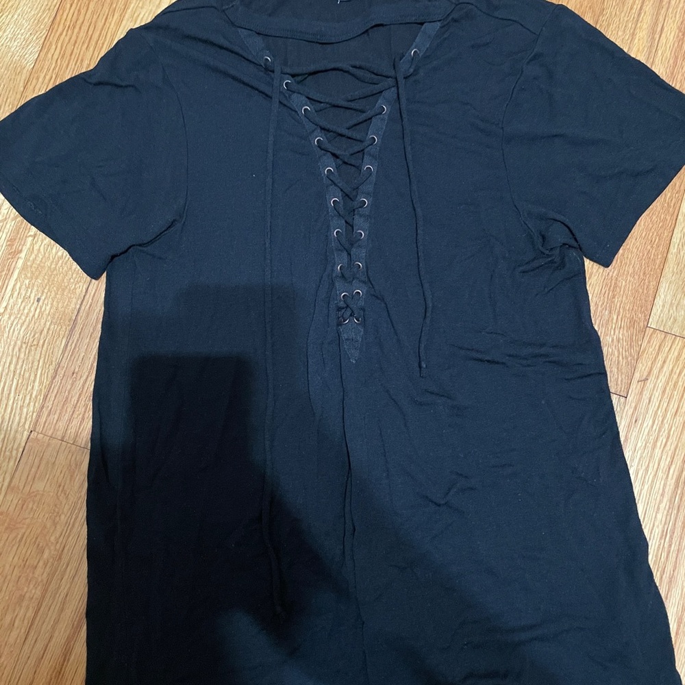 Express Black Lace-Up Short Sleeve Tee